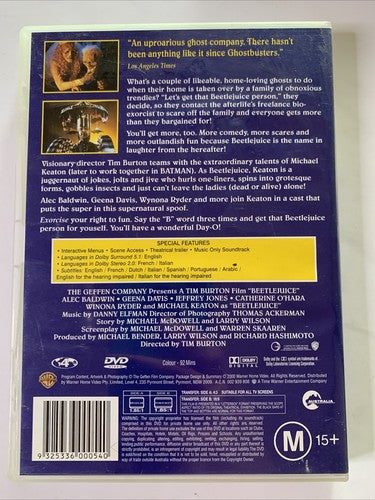 Beetlejuice (DVD, 1988) Alec Baldwin, Michael Keaton, Winona Ryder Region 4