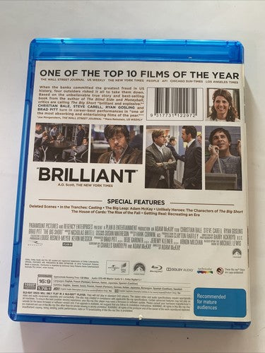 The Big Short (Blu-ray, 2015) Christian Bale, Steve Carell, Brad Pitt  Region B