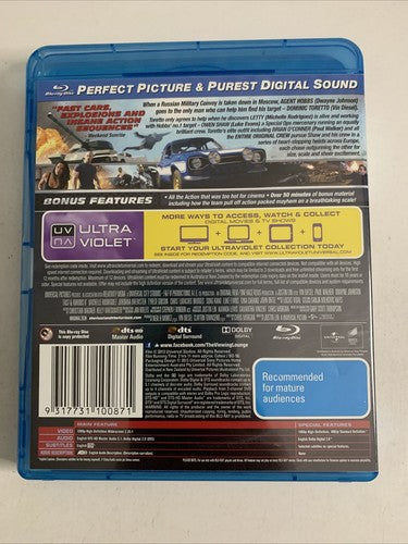 Fast & Furious 6 (Blu-ray, 2013) Dwayne Johnson,  Paul Walker, Vin Diesel