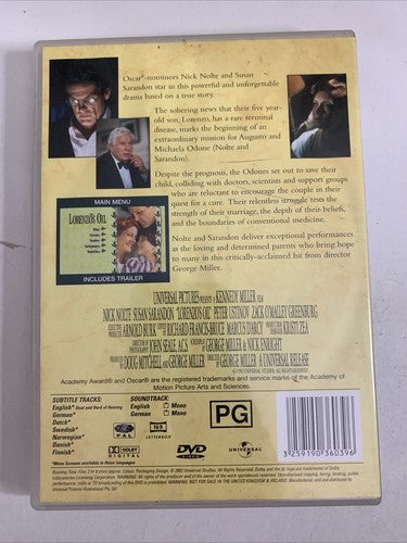 Lorenzo's Oil (DVD, 1992) Nick Nolte, Susan Sarandon Region 4 &2