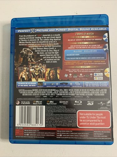 Immortals 3D (Blu-ray 3D + 2D, 2011) Henry Cavill, Mickey Rourke Region B