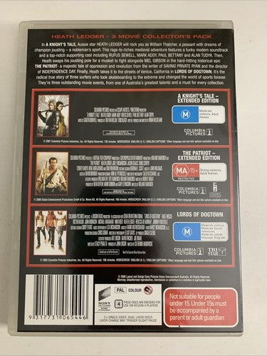 Knights Tale/ The Patriot / Lords of Dogtown (DVD, 3-Disc) Heath Ledger Region 4