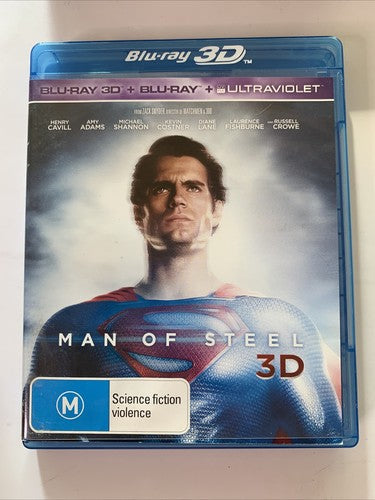 Man of Steel 3D (Blu-ray 3D + 2D, 2013, 3-Disc) Henry Cavill Region B