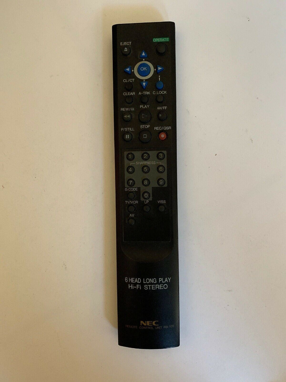 Genuine NEC Remote Control Unit RB-105 4 Head Long Play Hi-fi Stereo TV VCR