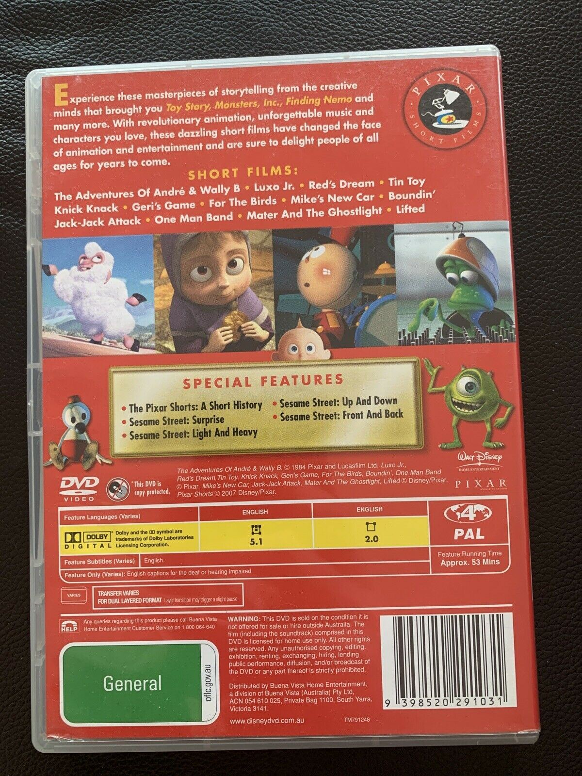 Pixar Short Films Collection : Vol 1 (DVD, 2007) Region 4