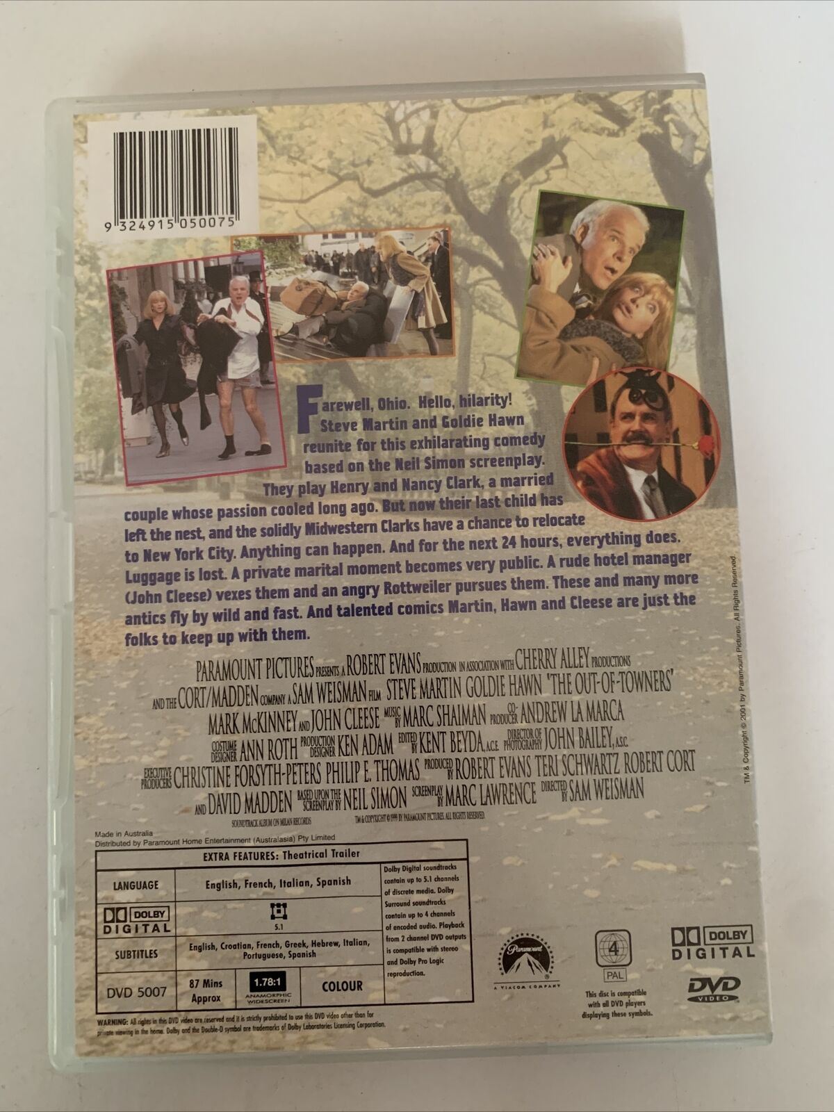 The Out Of Towners (DVD, 1999) Steve Martin, Goldie Hawn, John Cleese. Region 4