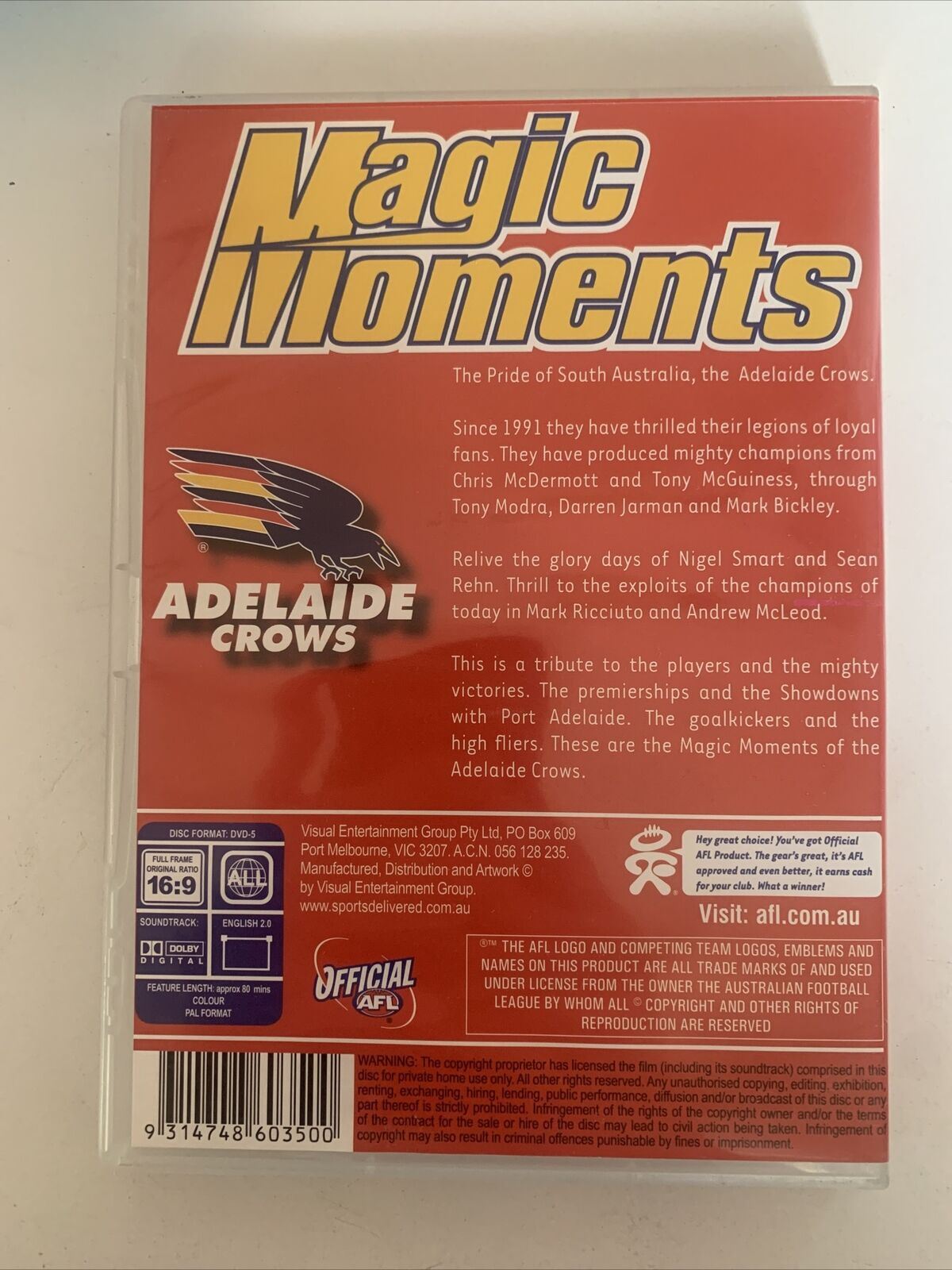 AFL - Magic Moments - Adelaide Crows (DVD, 2005)  All regions