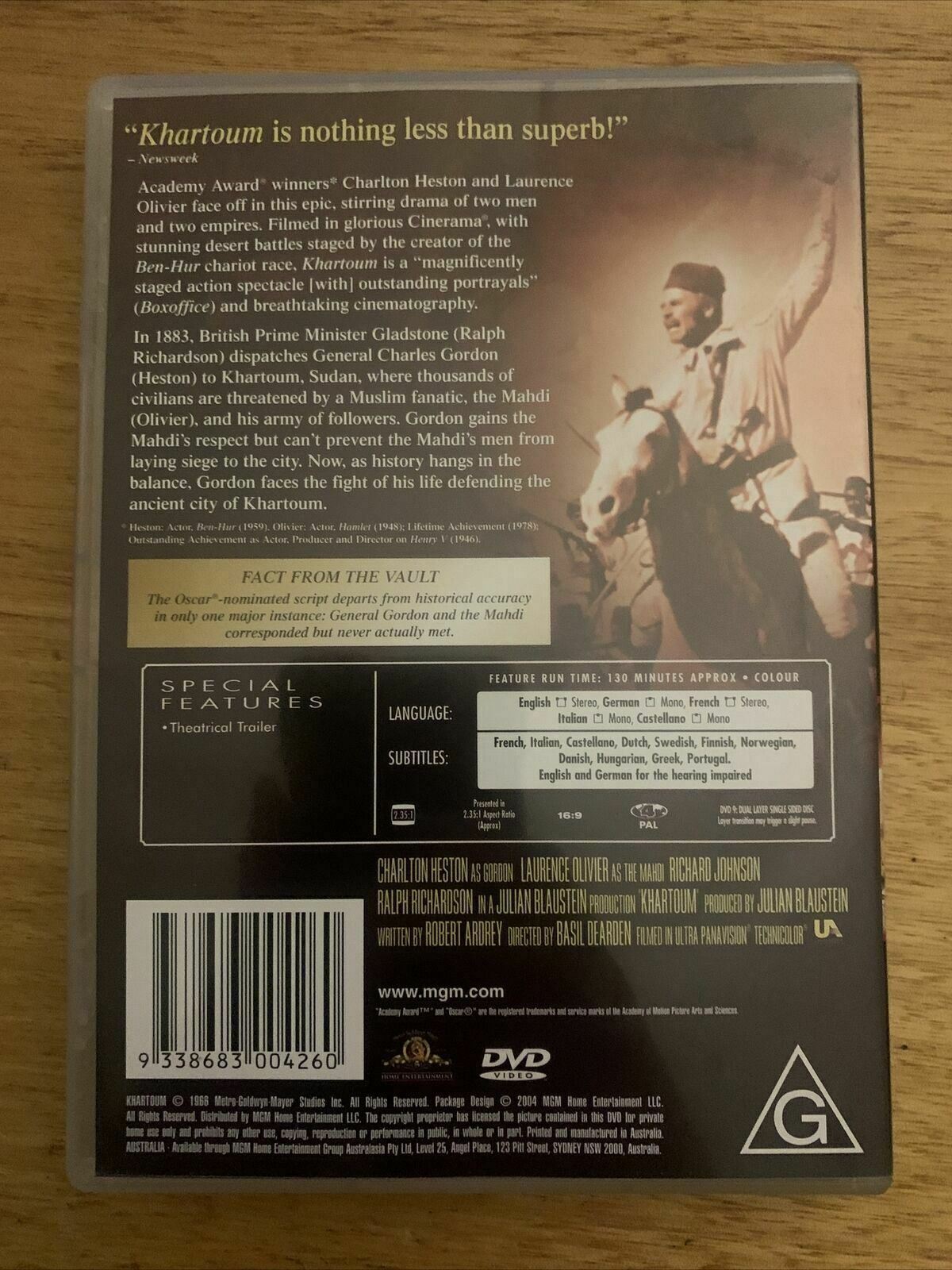 Khartoum (DVD, 1966) Charlton Heston, Laurence Olivier.  Region 4 & 2