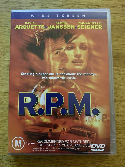 R.P.M. (DVD, 1998) David Arquette, Emmanuelle Seigner, Famke Janssen. Region 4