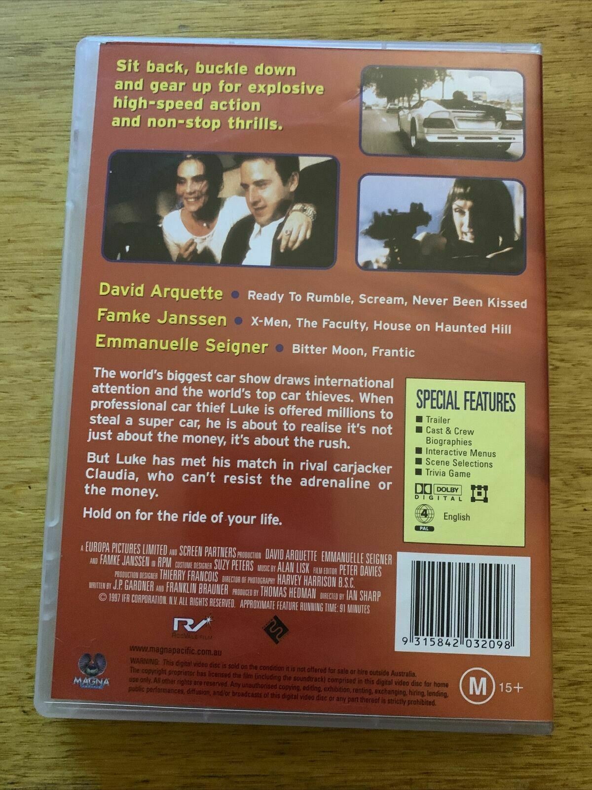 R.P.M. (DVD, 1998) David Arquette, Emmanuelle Seigner, Famke Janssen. Region 4
