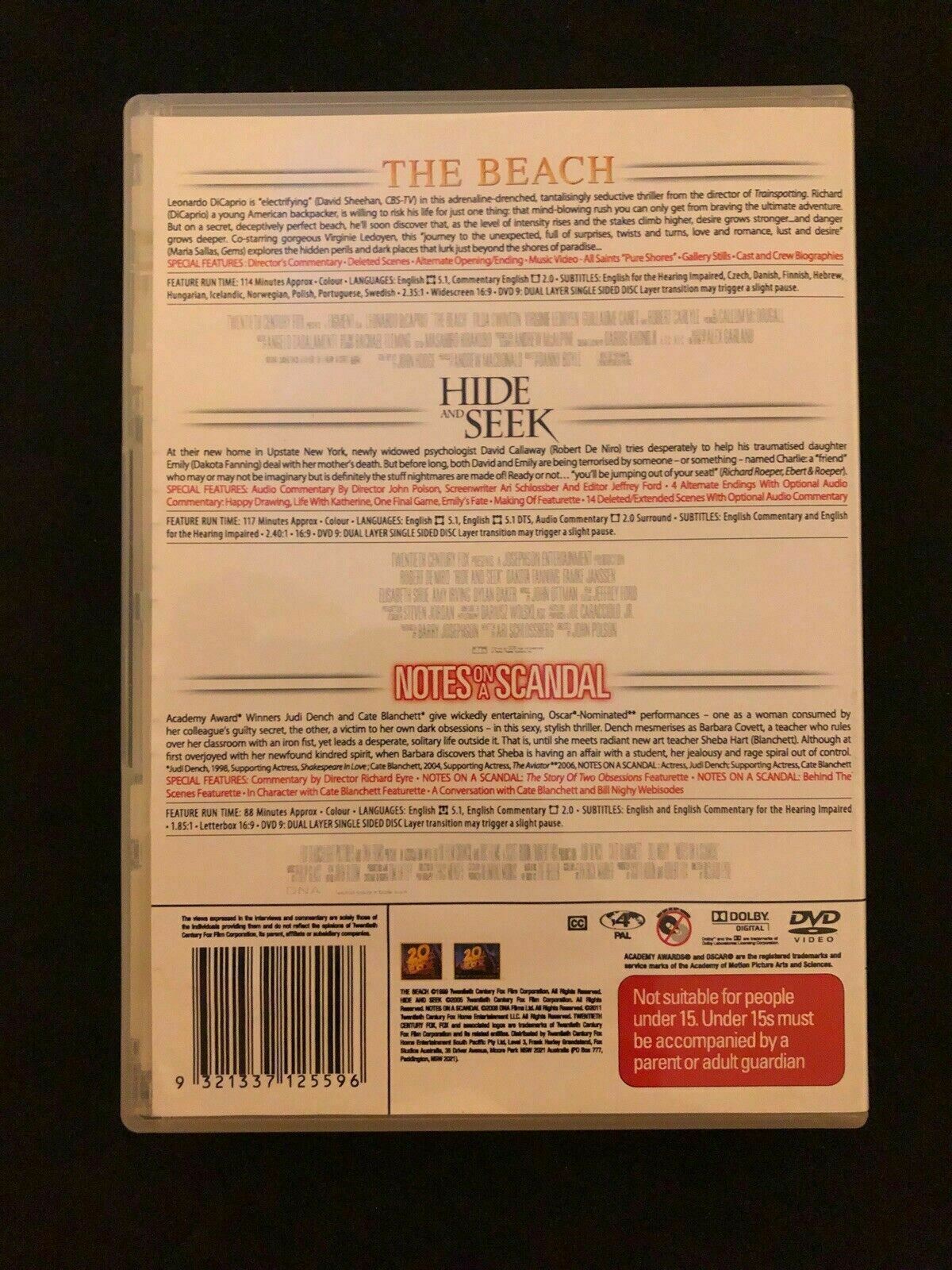 The Beach / Hide and Seek / Notes on a Scandal (DVD, 3-DISC) Region 4