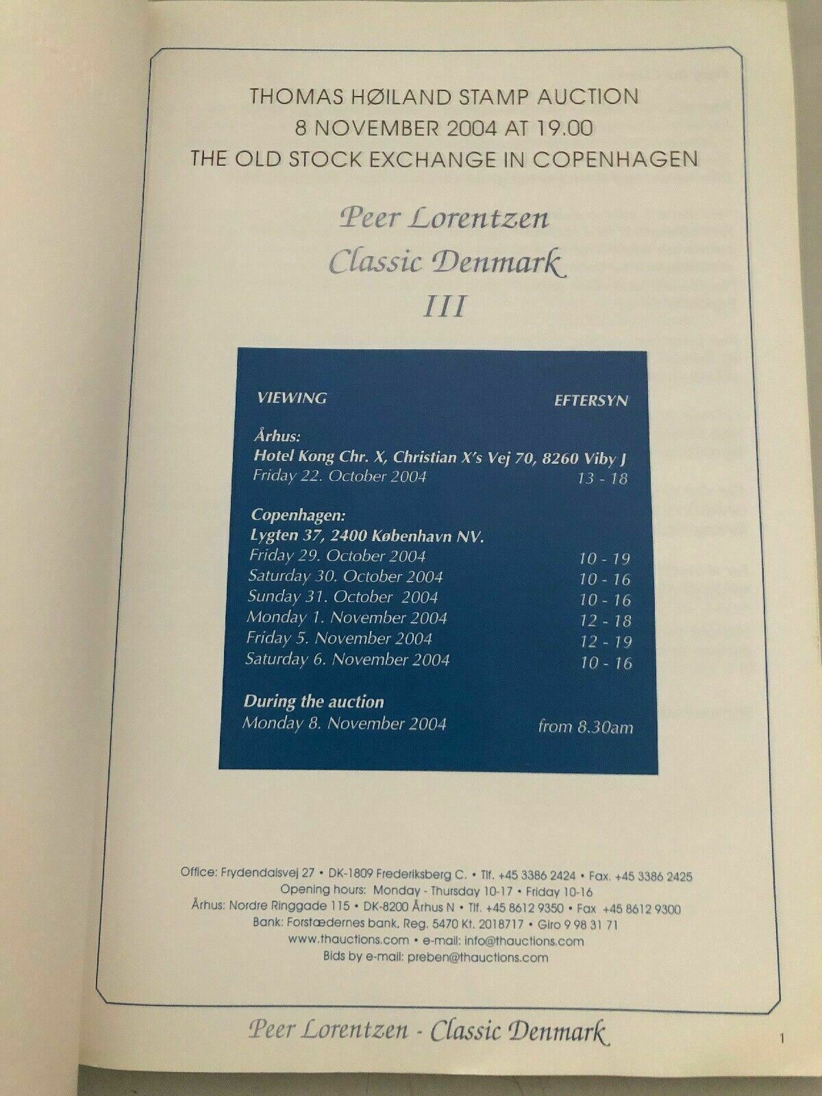 Thomas Hoiland Auction Catalogue 2004 Classic Denmark Iii 'Lorentzen' Collection