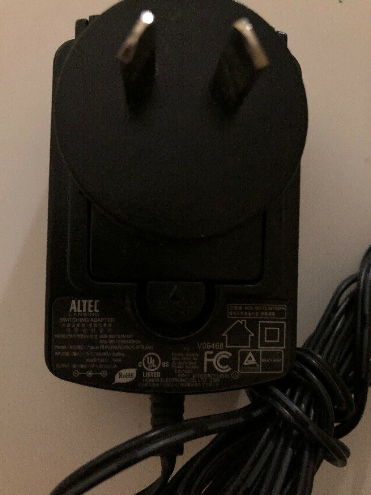 Genuine ALTEC LANSIG Adapter Power Supply ADS-18D 12 0914G 09014GPCN 9V 1.5A