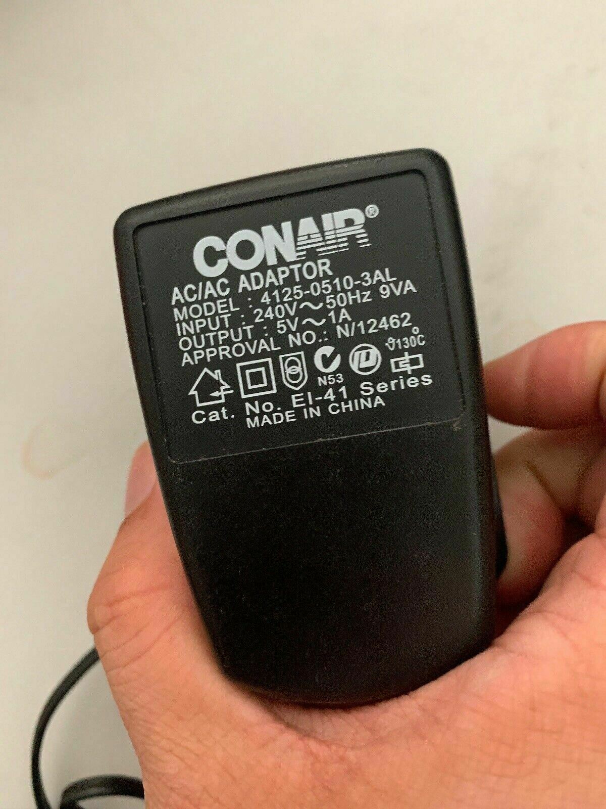 Genuine Conair AC Adaptor N/12462  EI-41 Series  4125-0510-3AL 5V 1A