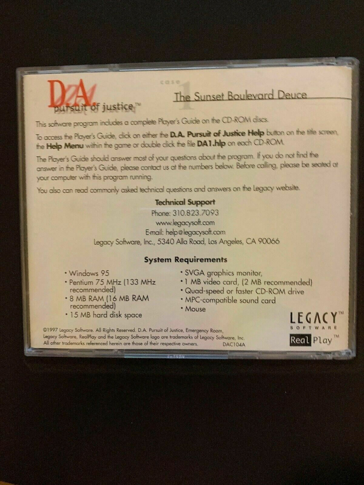 D.A. Pursuit Of Justice: Case 1 The Sunset Boulevard Deuce 1997 PC Cdrom