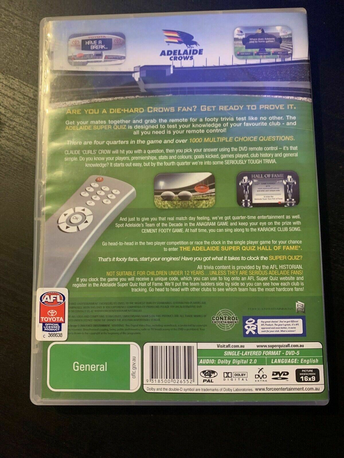 AFL - Adelaide Crows Super Quiz (Interactive DVD Game) Region 4