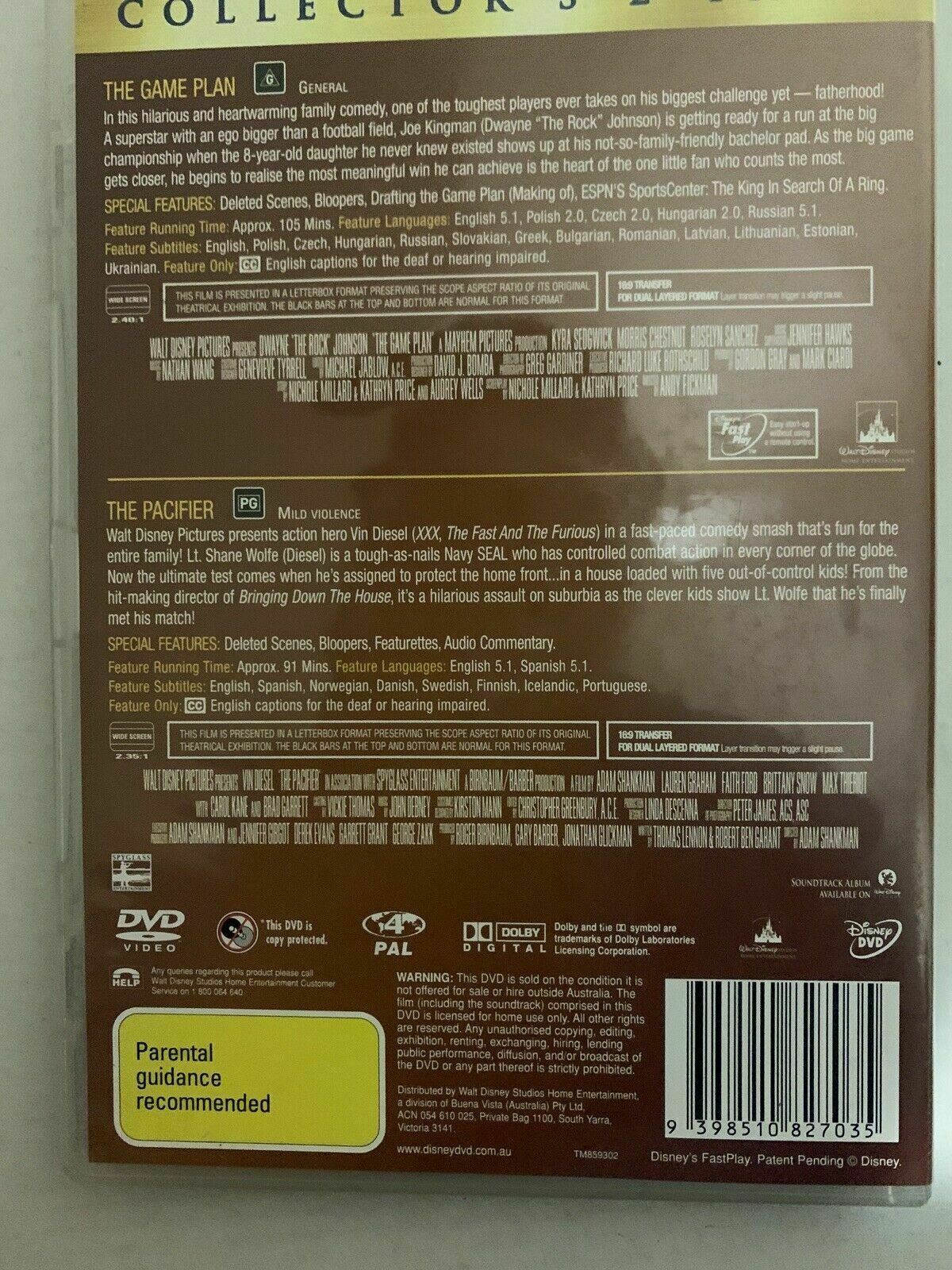 The Game Plan / The Pacifier (DVD) Dwayne Johnson 'The Rock' Vin Diesel Region 4