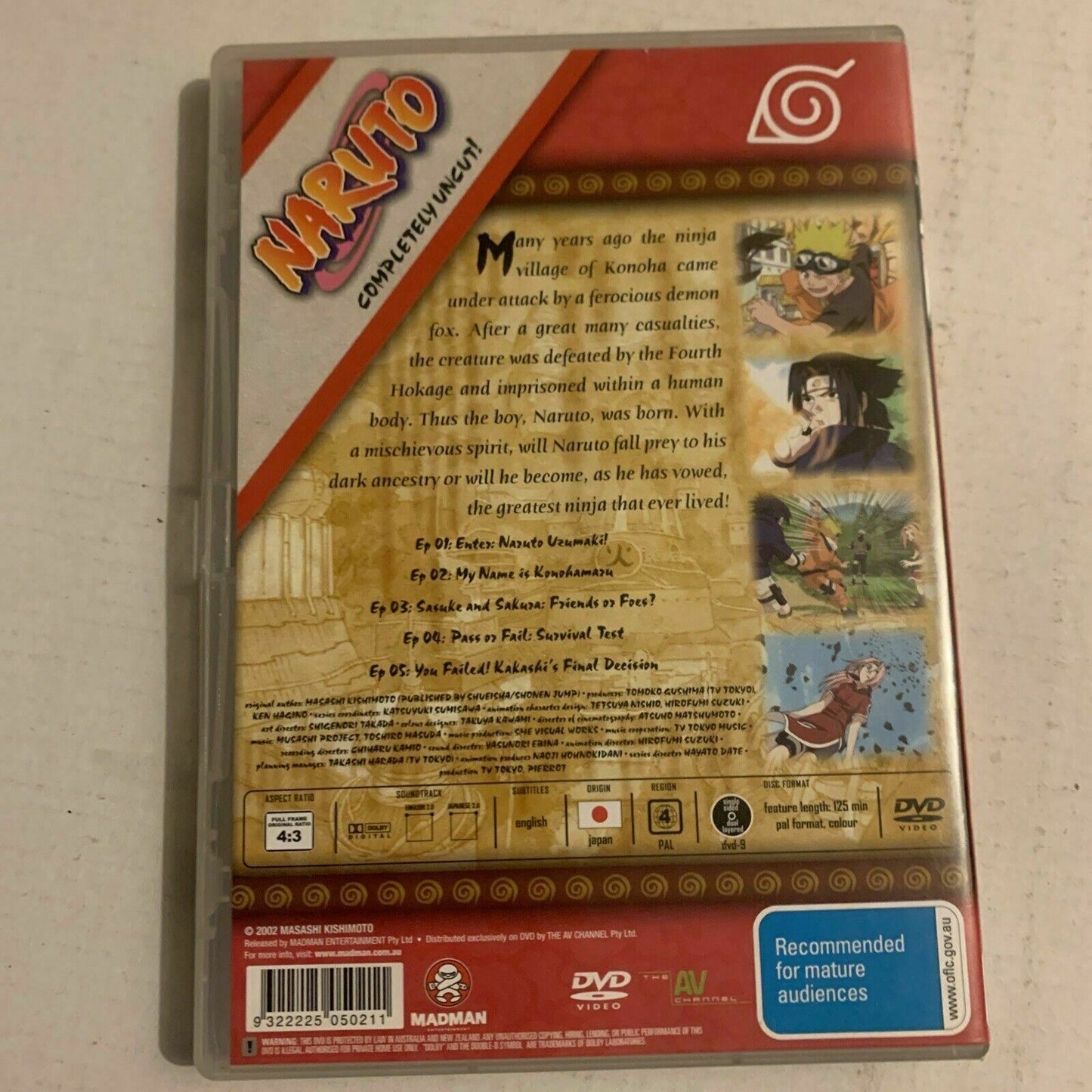 Naruto - Enter The Ninja (Uncut) : Vol 1 (DVD, 2002)  Madman Anime Region 4