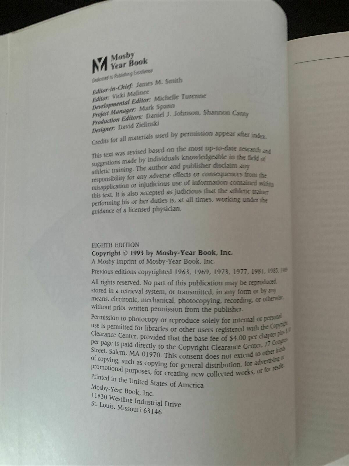 Principles of Athletic Training 8th ed. HC by Arnheim & Prentice Book USED