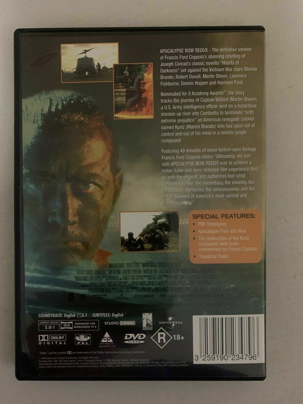 Apocalypse Now Redux (DVD, 1979) Francis Ford Coppola, Marlon Brando. Region 4