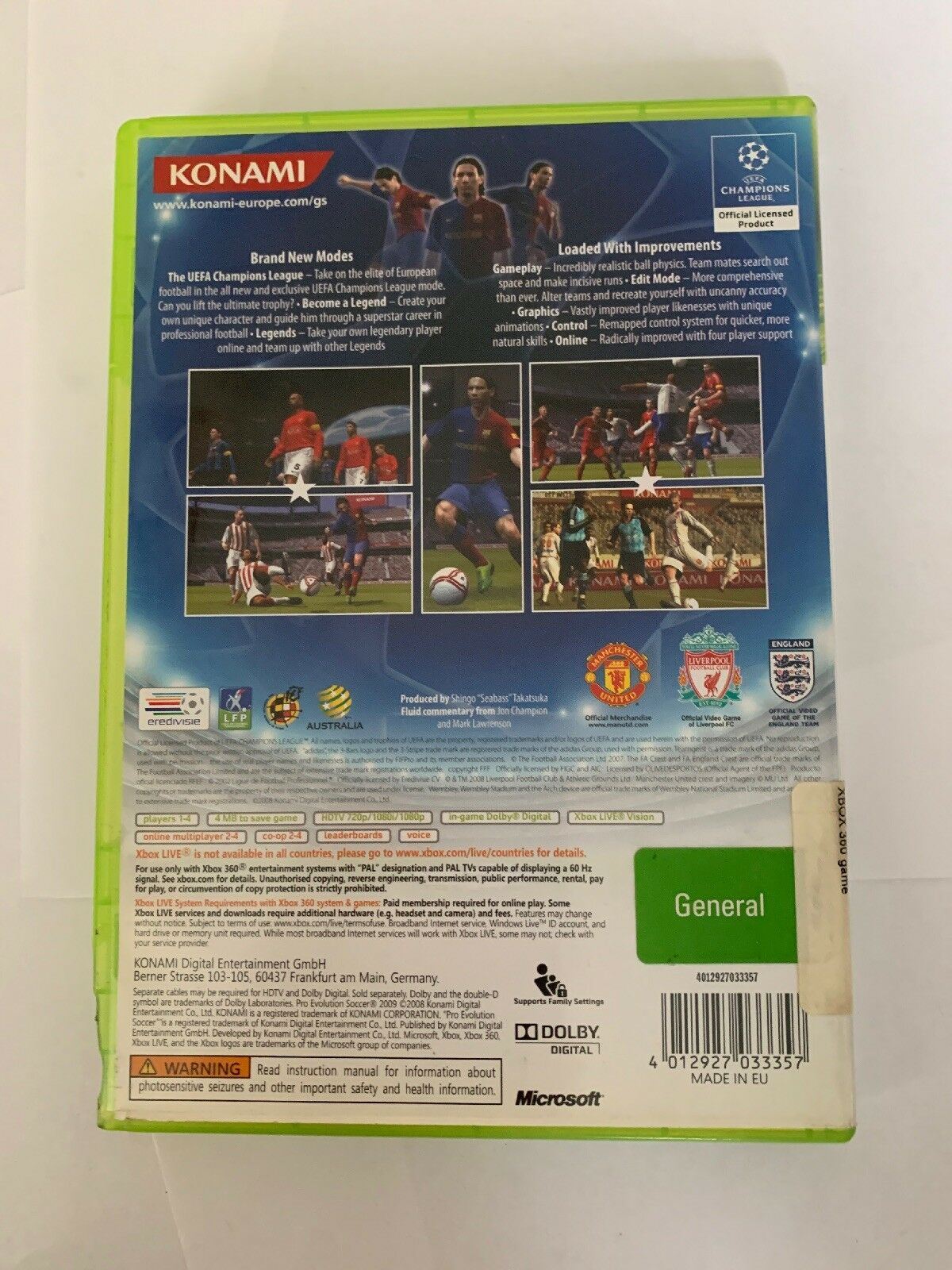 Xbox 360 - PES 2009 - Pro Evolution Soccer - Good Condition Including Manual
