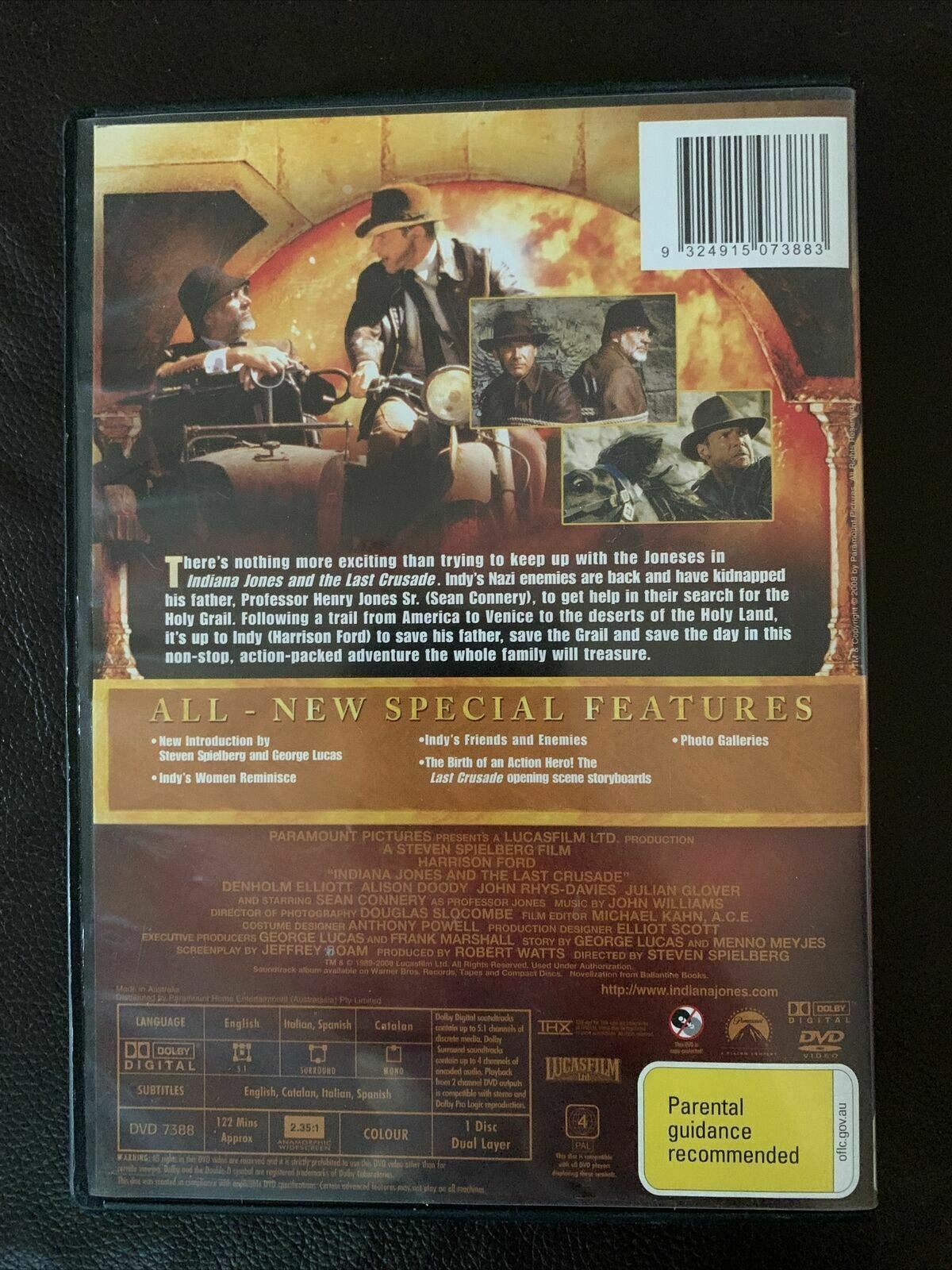 Indiana Jones And The Last Crusade (DVD, 1989) Harrison Ford, Sean Connery