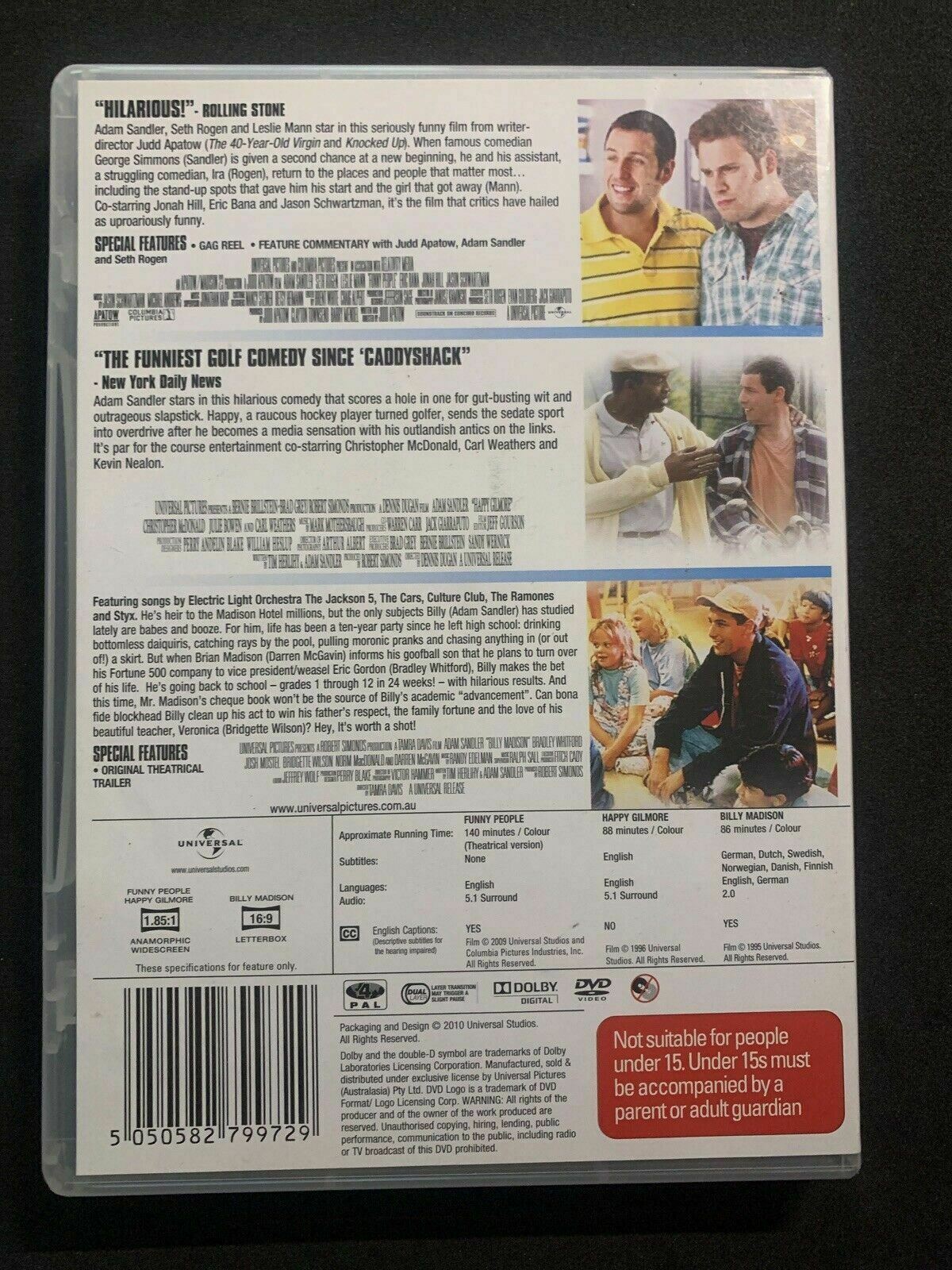 Adam Sandler Film: Funny People / Happy Gilmore / Billy Madison (DVD) Region 4