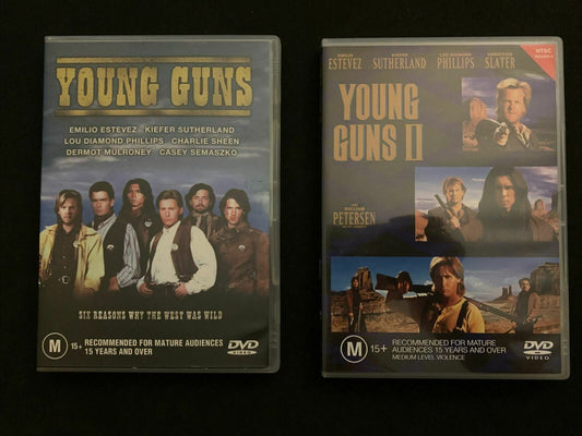 Young Guns 1 & 2 (DVD, 1988) Emilio Estevez, Kiefer Sutherland, Charlie Sheen R4