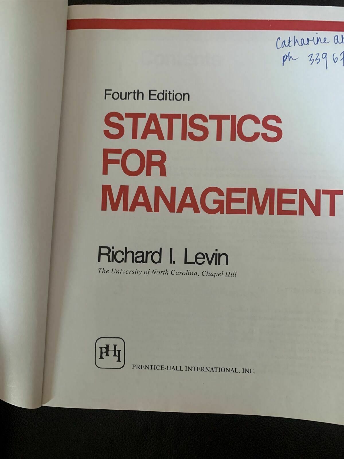 Statistics For Management Fourth Edition