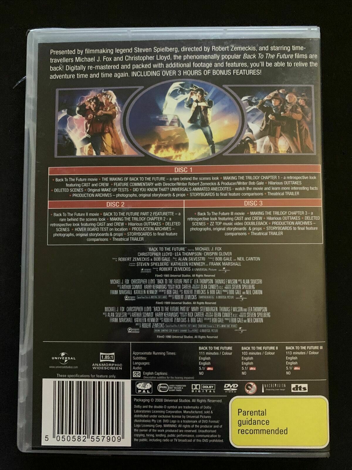 Back To The Future 1,2,3 - The Trilogy (DVD, 3-Disc Set) Michael J. Fox. Region4