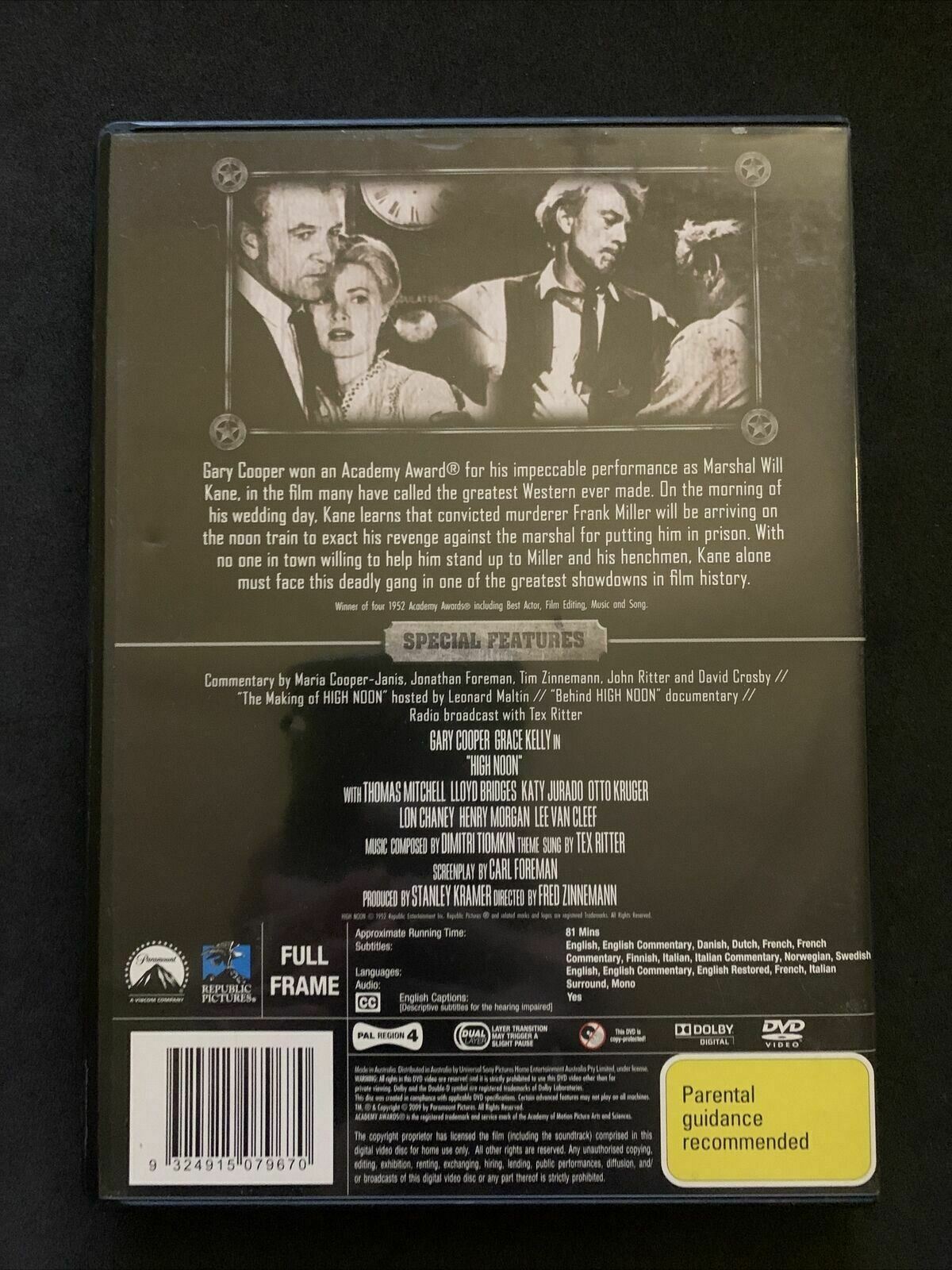 High Noon (DVD, 1952) Gary Cooper, Grace Kelly, Thomas Mitchell - Region 4