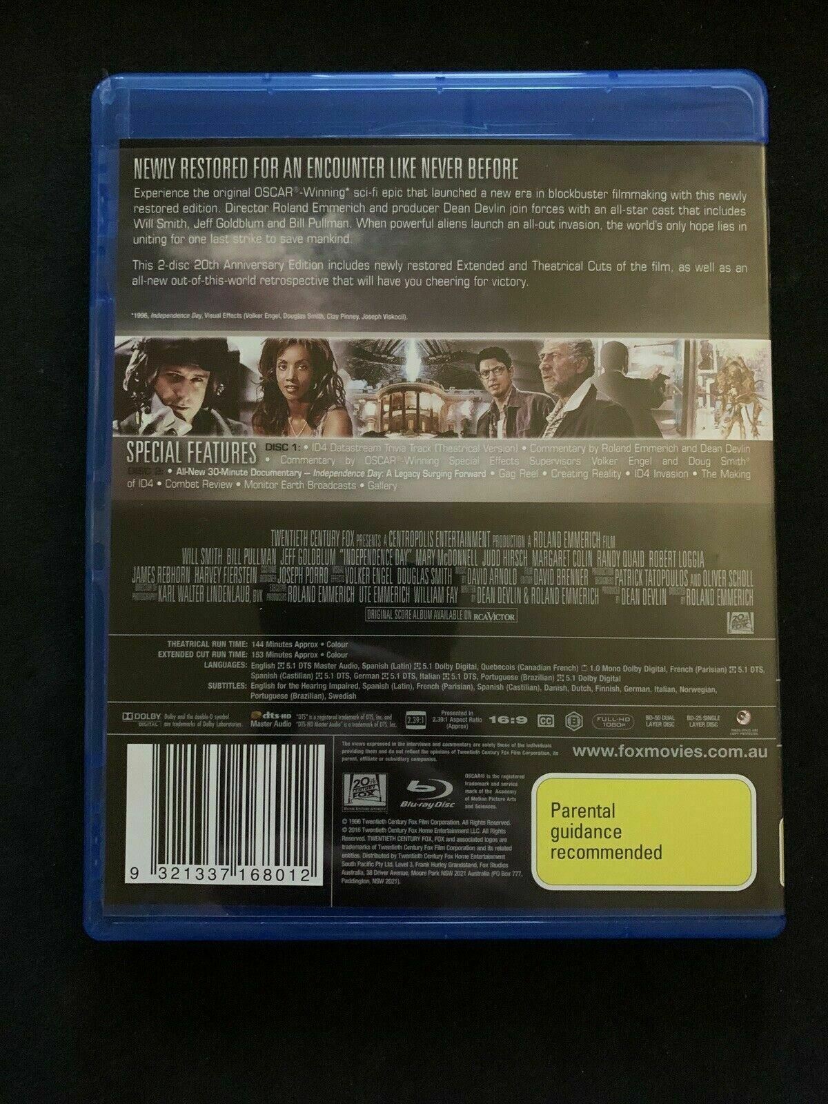 Independence Day (Blu-ray, 1996, 2-Disc Set) Region B