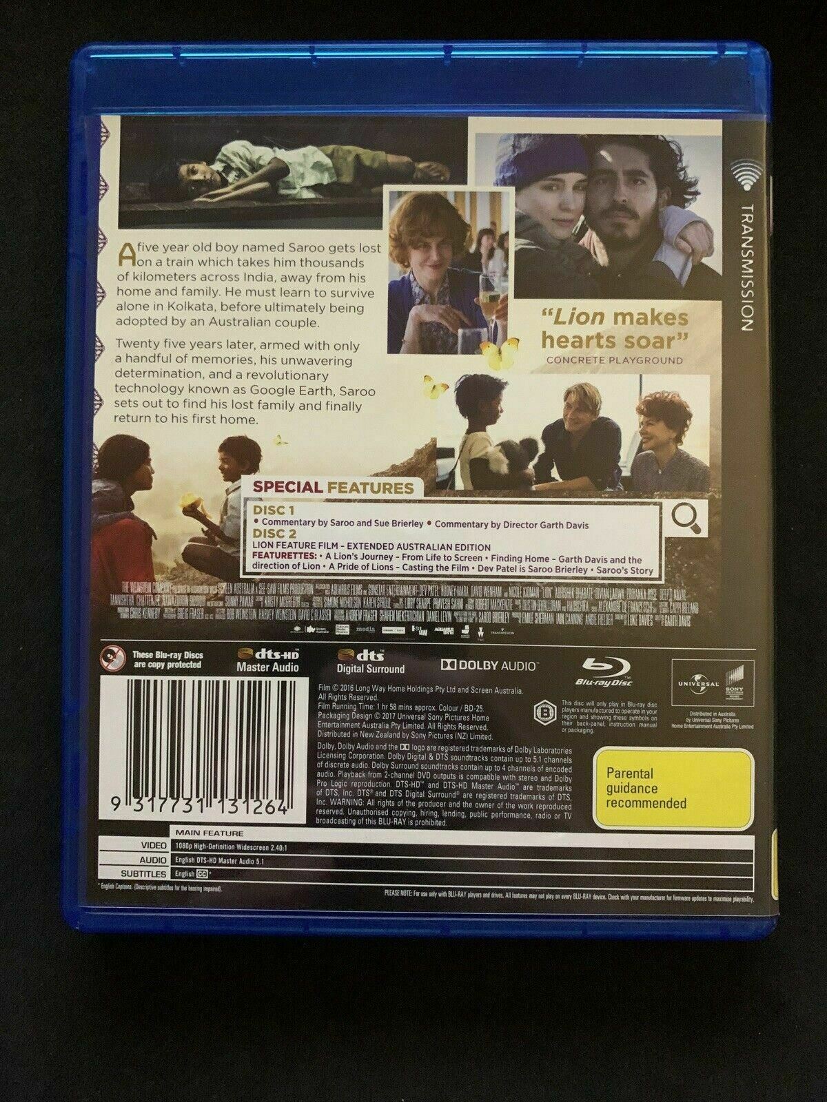 Lion (Blu-ray, 2016) Dev Patel, Nicole Kidman - Region B