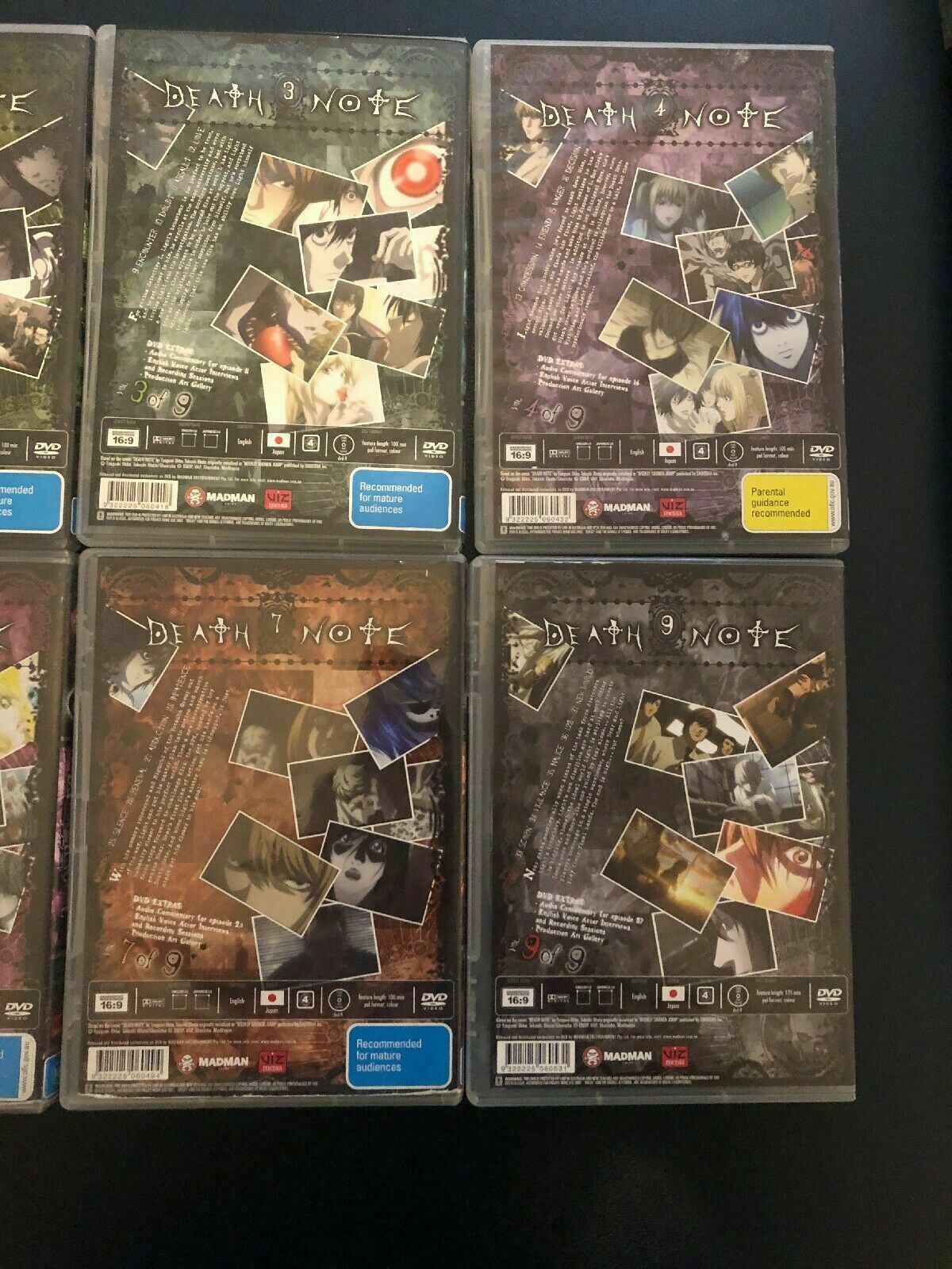 Death Note : Volumes 1 ,2, 3, 4, 5, 6, 7, 9 region 4 (DVD, 2008) Anime Madman