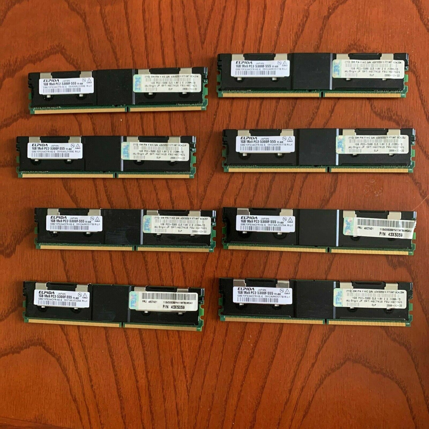 8x Elpida EBE10FE8ACFR-6E-E 1GB DDR2-667MHz PC2-5300 CL5 240Pin FB-DIMM RAM