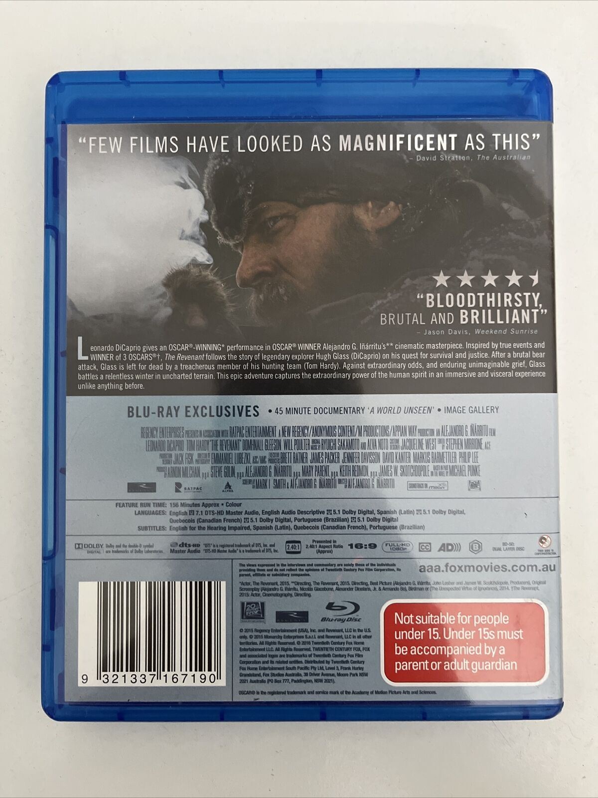 The Revenant (Blu-ray, 2015) Leonardo DiCaprio, Tom Hardy. Region B