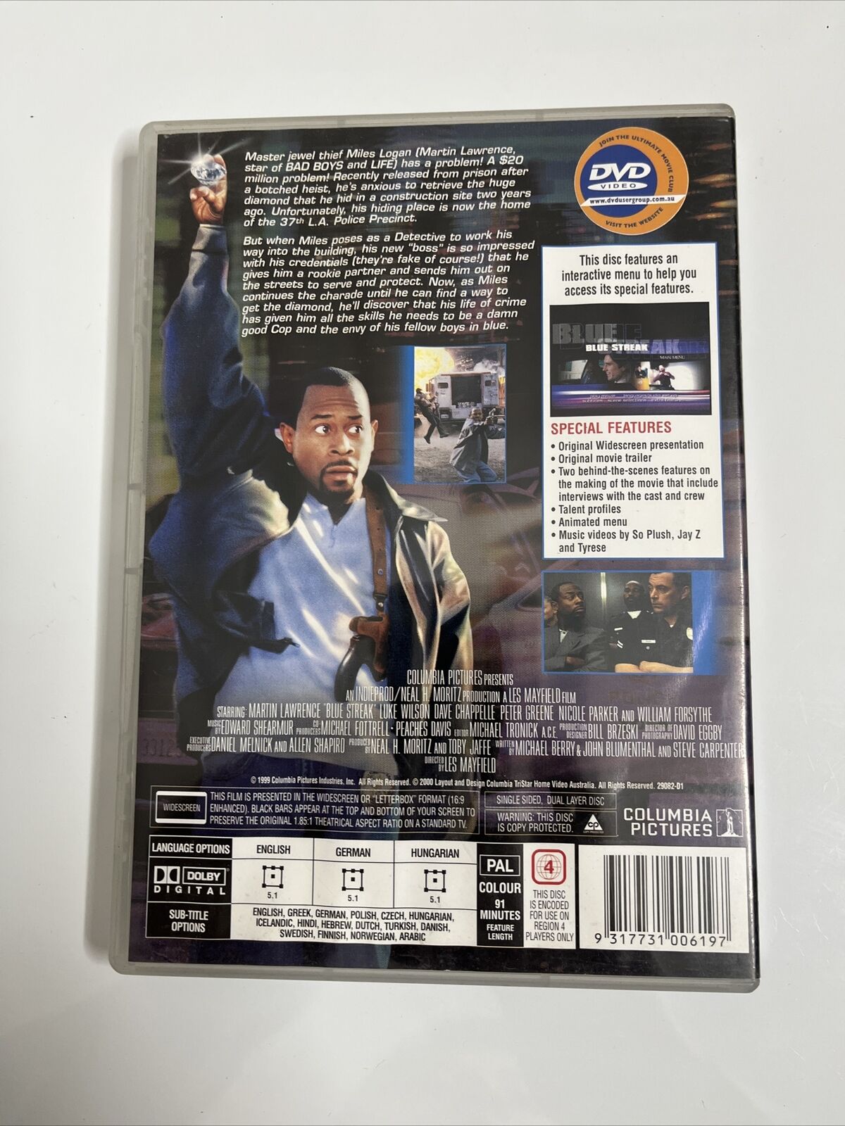 Blue Streak (DVD, 1999) Martin Lawrence, Luke Wilson, Dave Chappelle Region 4