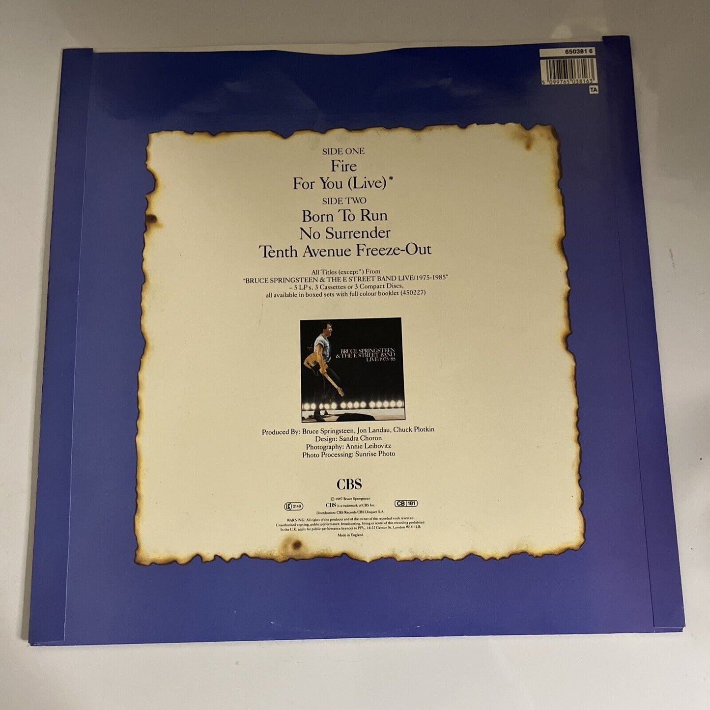 Bruce Springsteen & The E-Street Band – Fire 12" Vinyl Record 1987 CBS 45 RPM