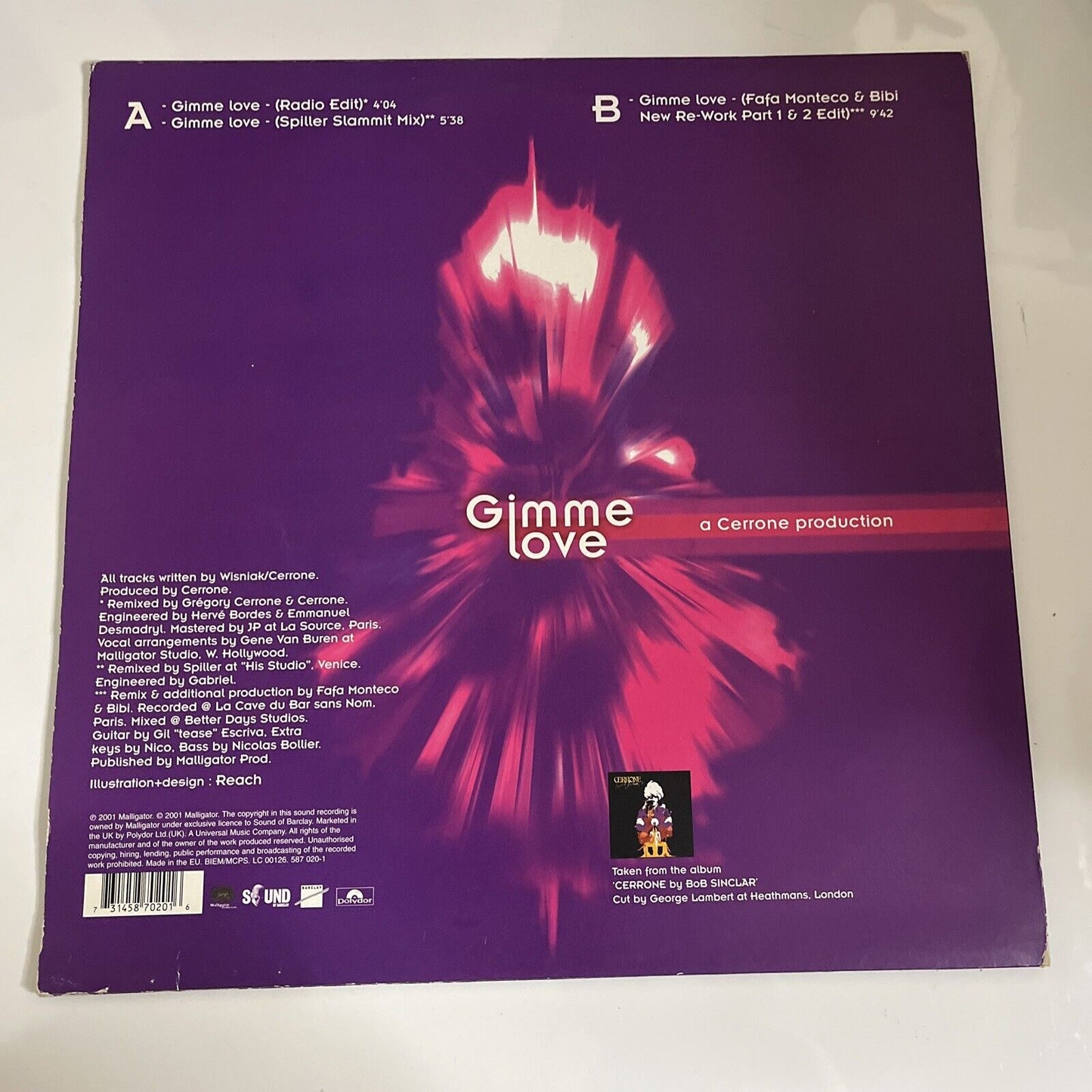 Cerrone – Gimme Love 2001 12" Vinyl Record