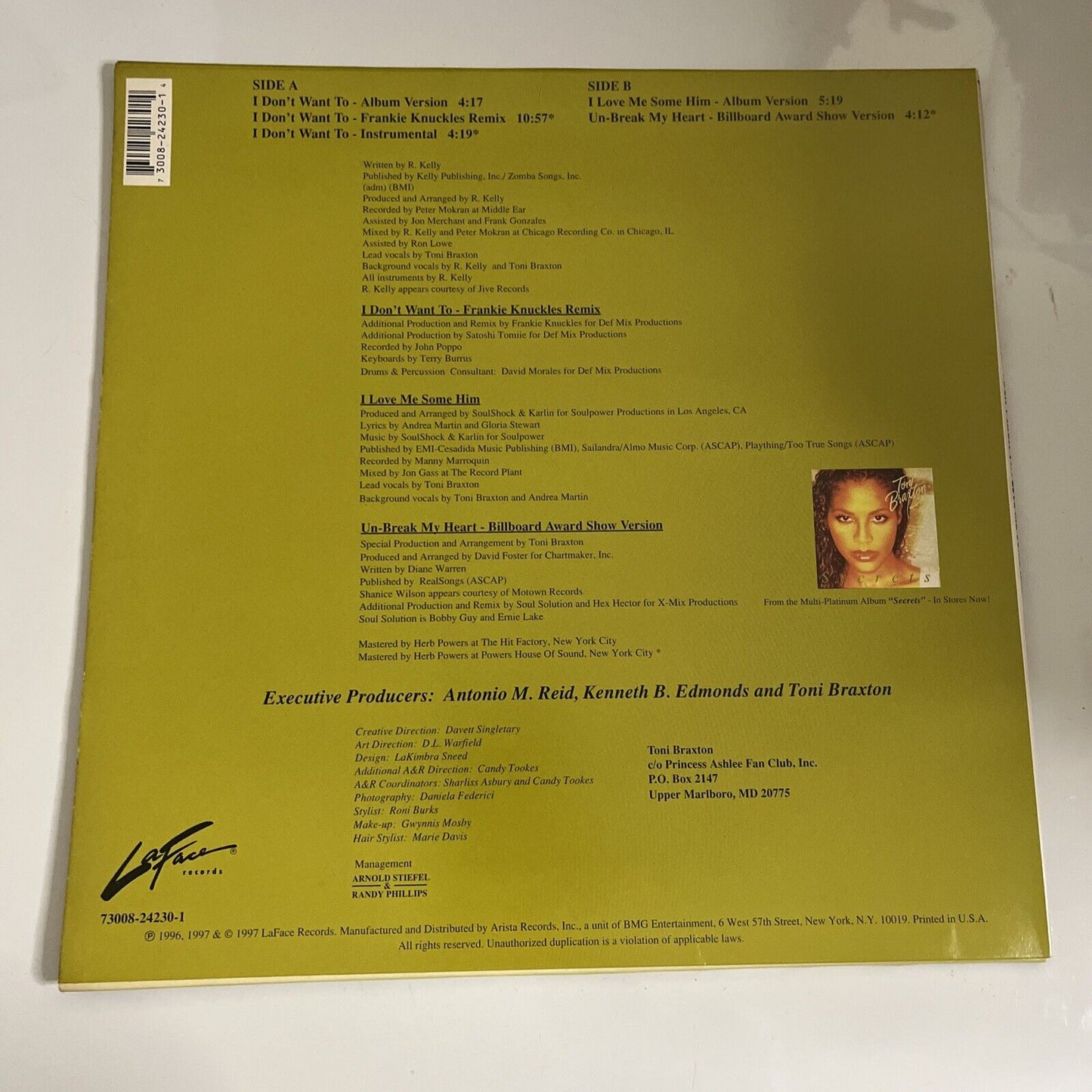 Toni Braxton – I Don't Want To / I Love Me Some Him 1997 Vinyl 12" Record