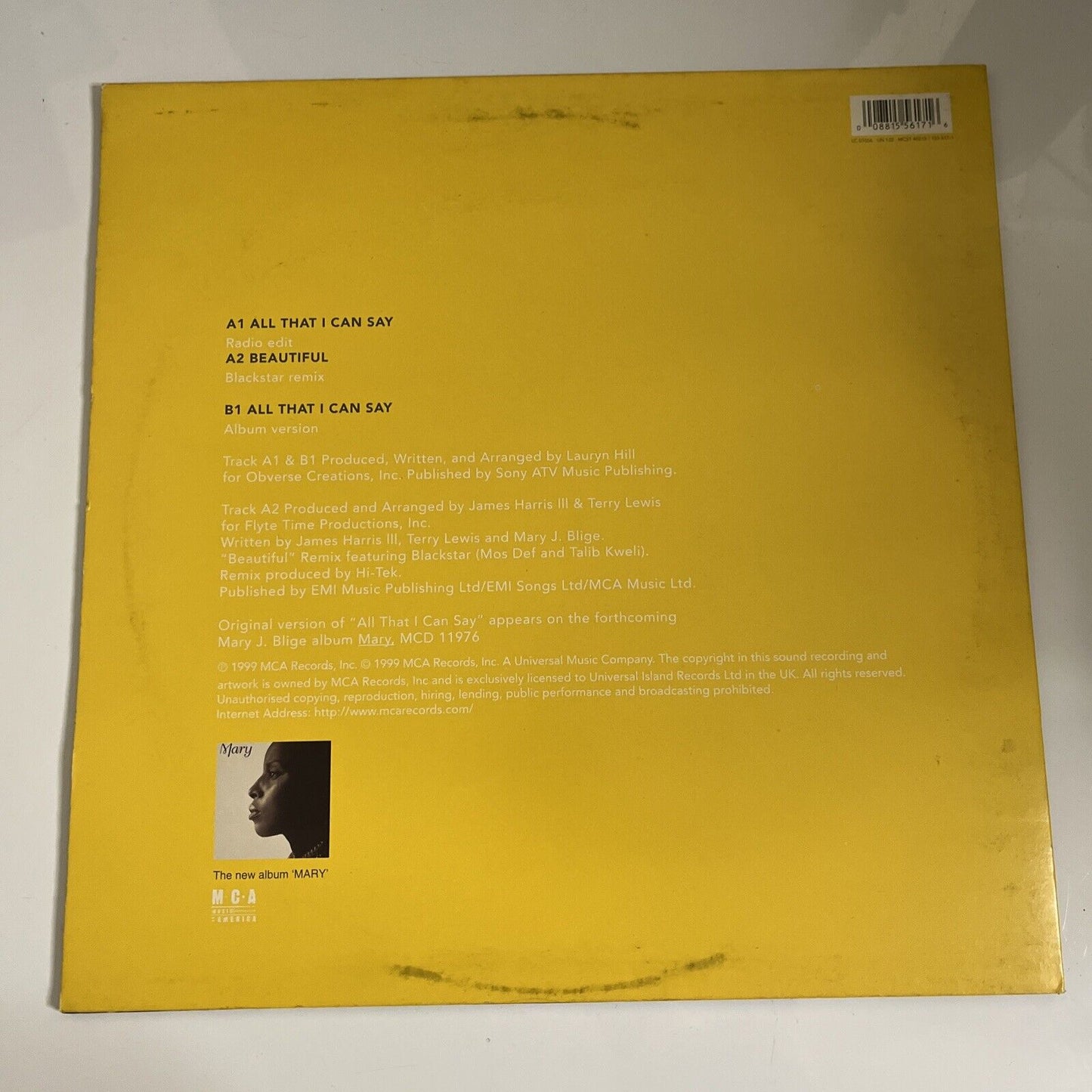 Mary J. Blige – All That I Can Say 12" Vinyl 1999 Record MCA