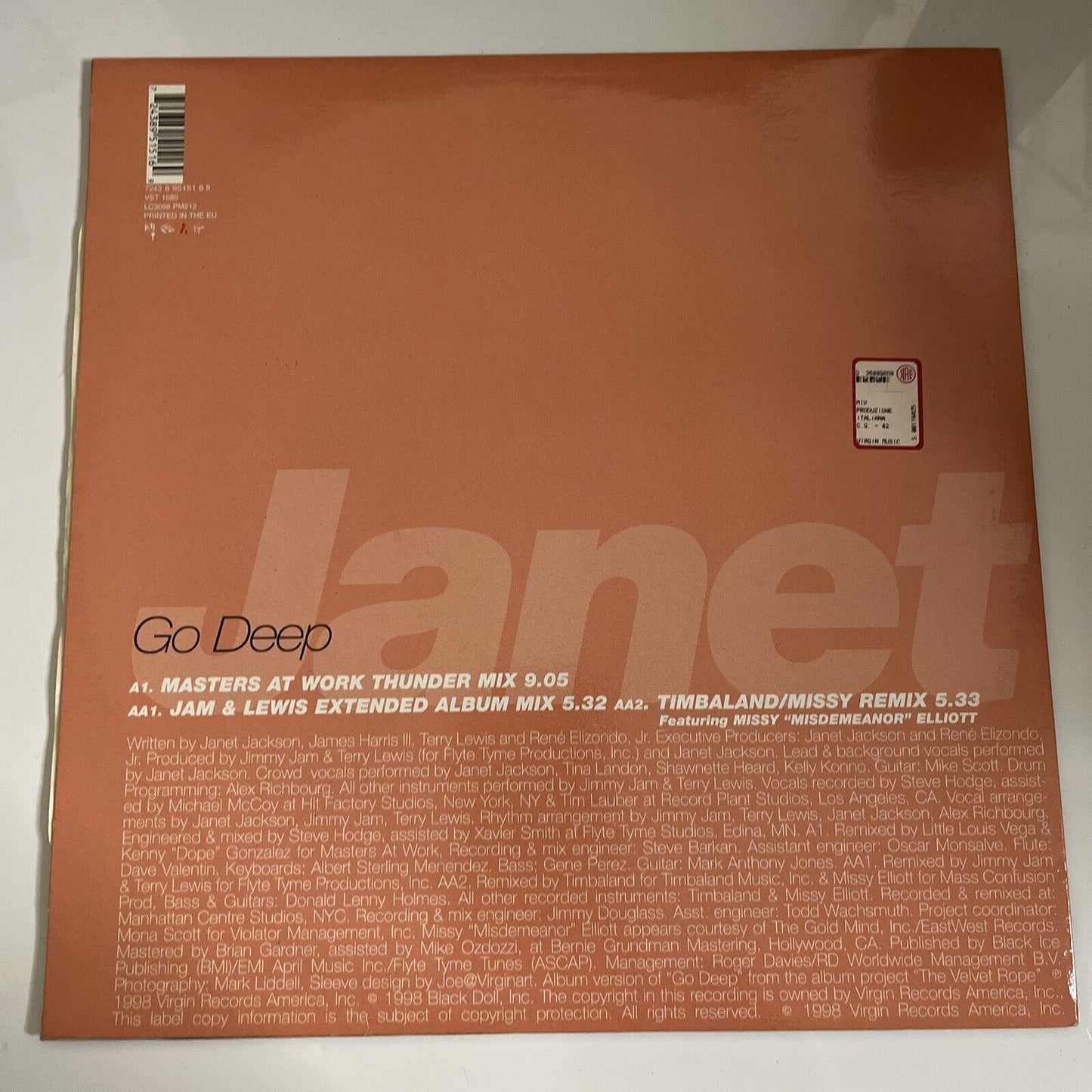 Janet Jackson – Janet Go Deep 12" Vinyl 1998 Record