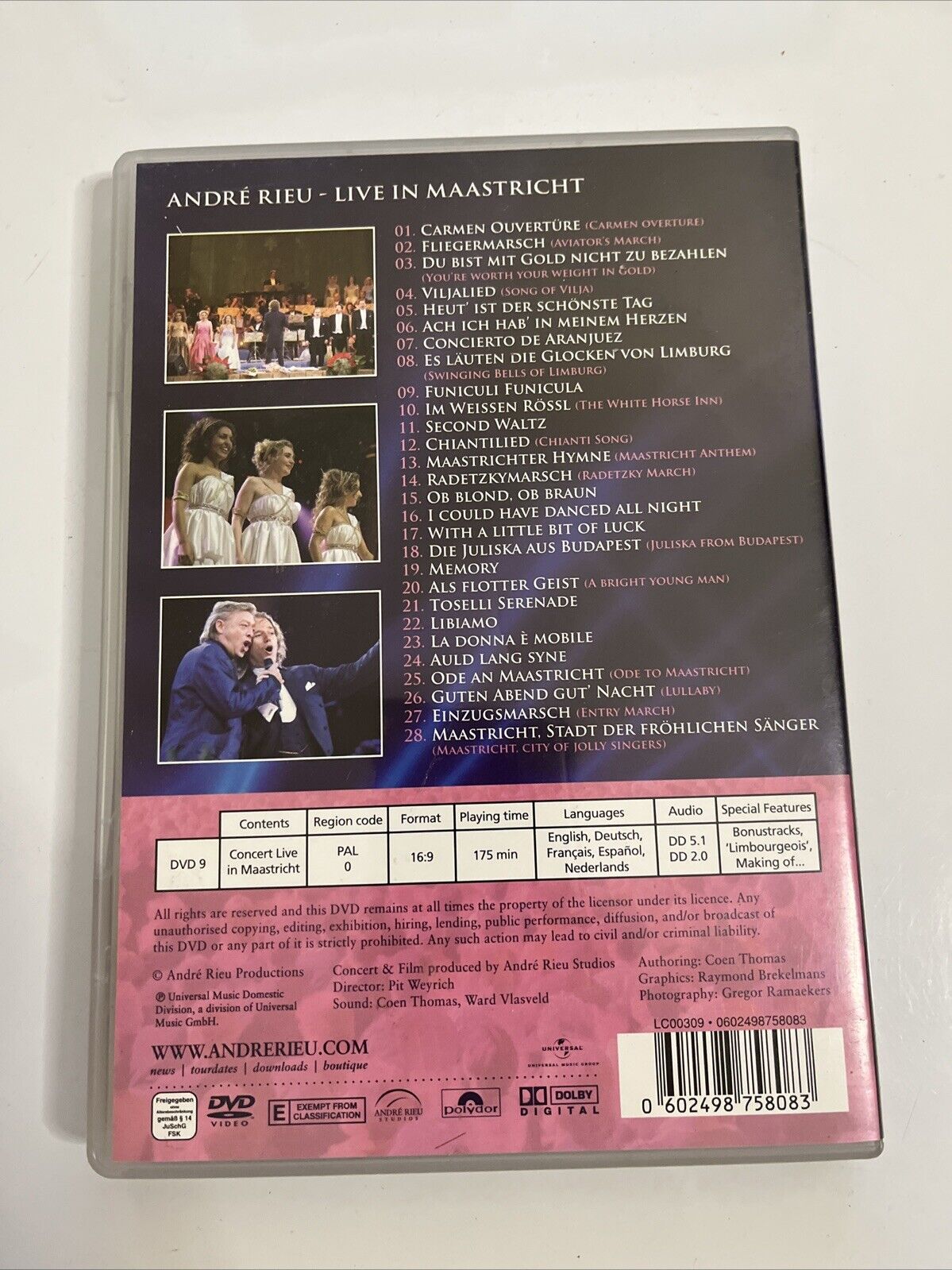 André Rieu ‎– Songs From My Heart - Aus Meinem Herzen (DVD, 2005) All Regions