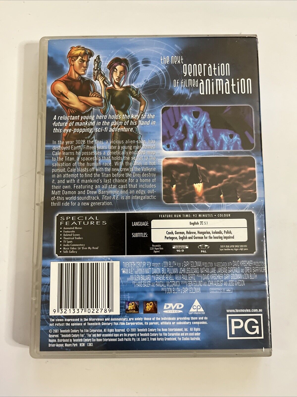 Titan A.E. (DVD, 2000) Drew Barrymore, Jim Breuer, Ken Hudson Campbell Region 4