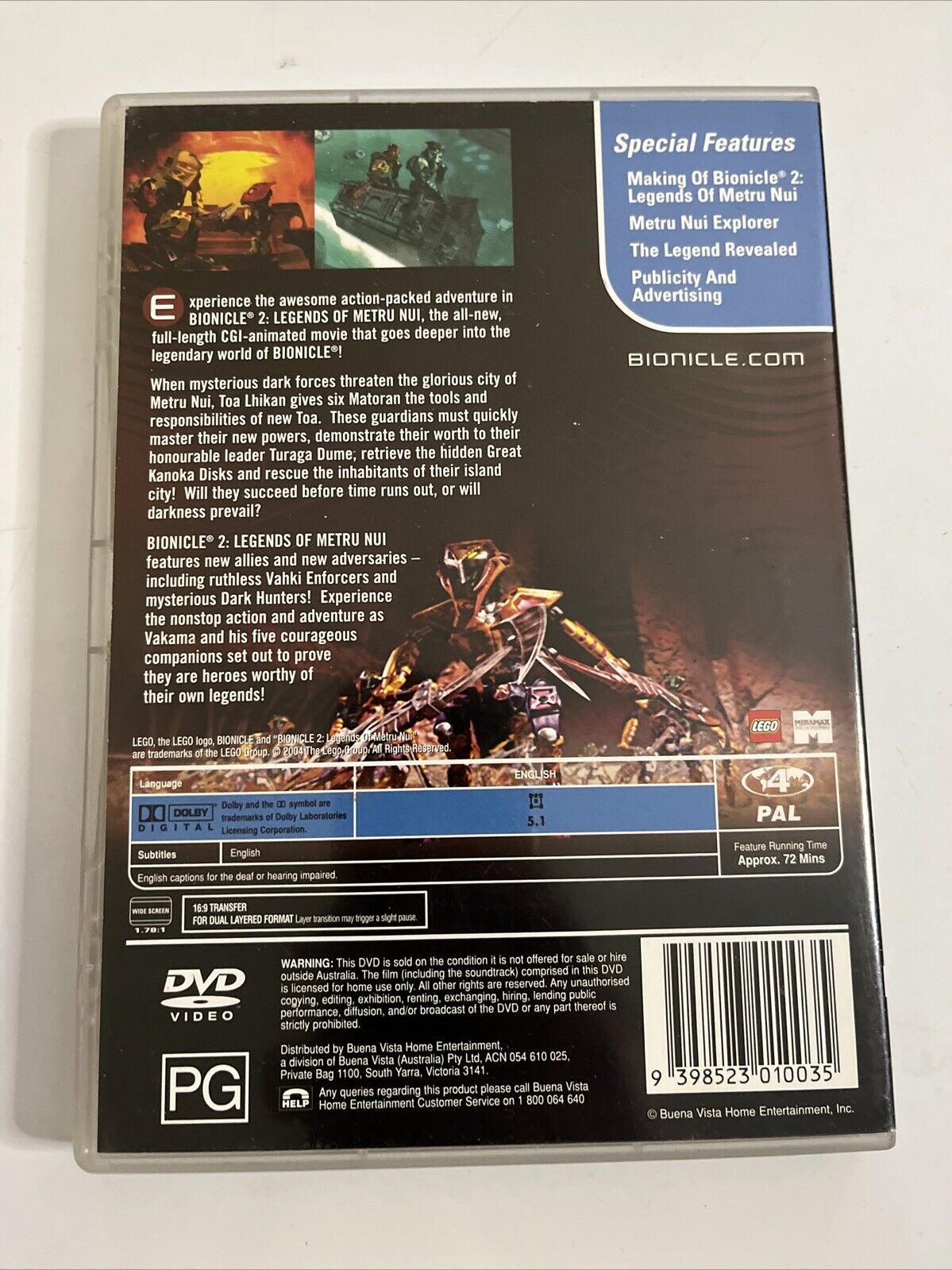Bionicle 2 Legends of Metru Nui (DVD, 2004) Animated Film Region 4