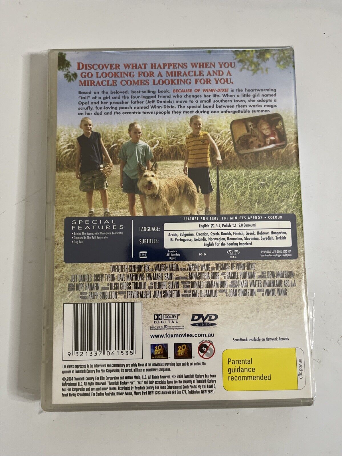 Because of Winn-Dixie (DVD, 2005) Jeff Daniels, Anna Sophia Robb Region 4 NEW