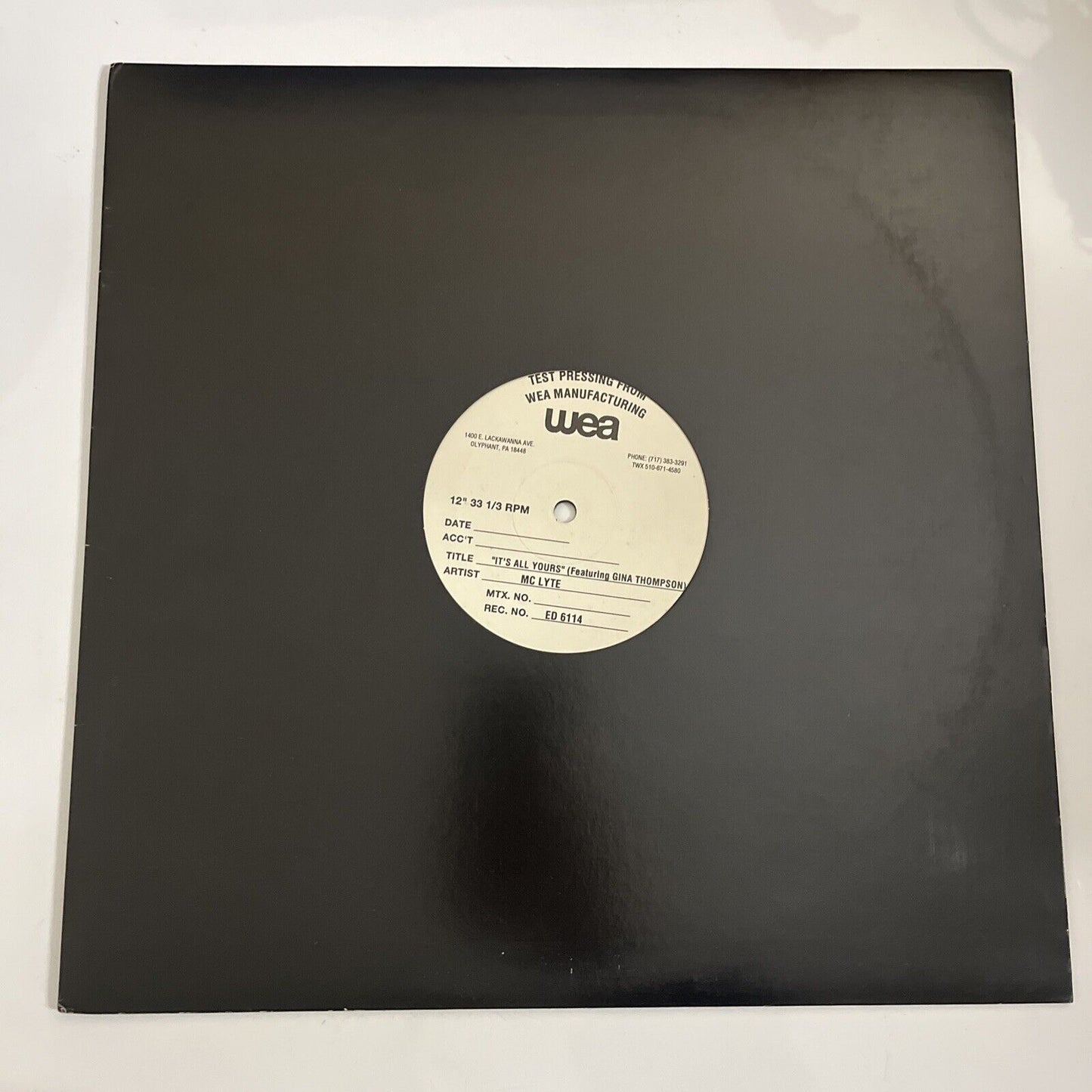 MC Lyte Featuring Gina Thompson – It's All Yours 12" Vinyl Record 1998 Promo