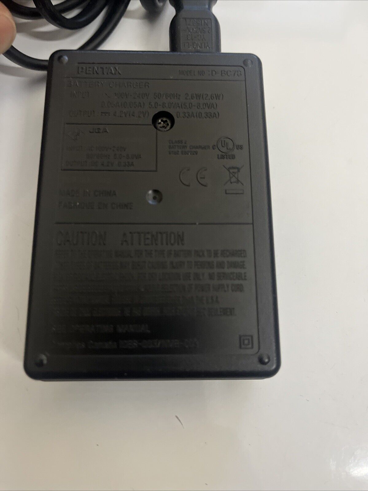 Genuine Pentax D-BC78 Battery Charger for Battery D-LI78 Optio M50 M60 V20 W60