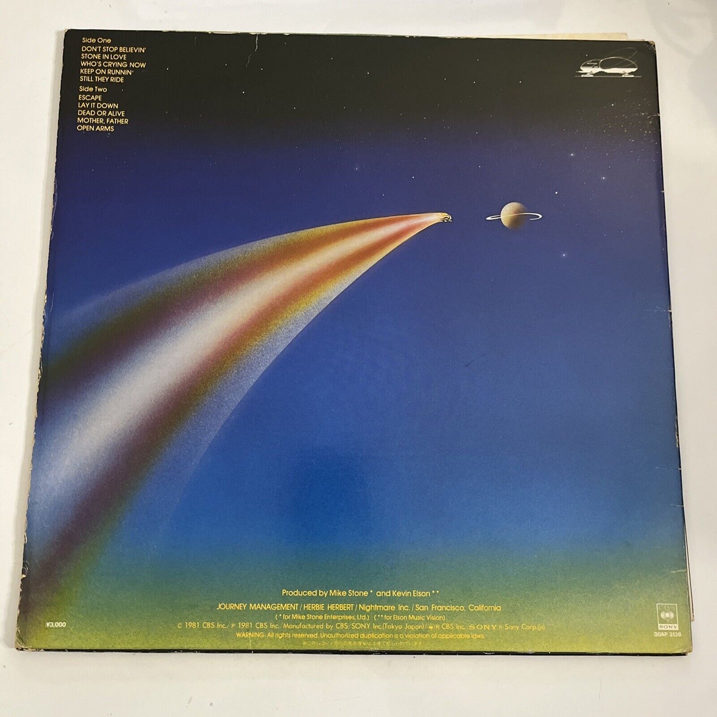 Journey – Escape LP 1981 Vinyl Record CBS Sony Records Japan 30AP 2138