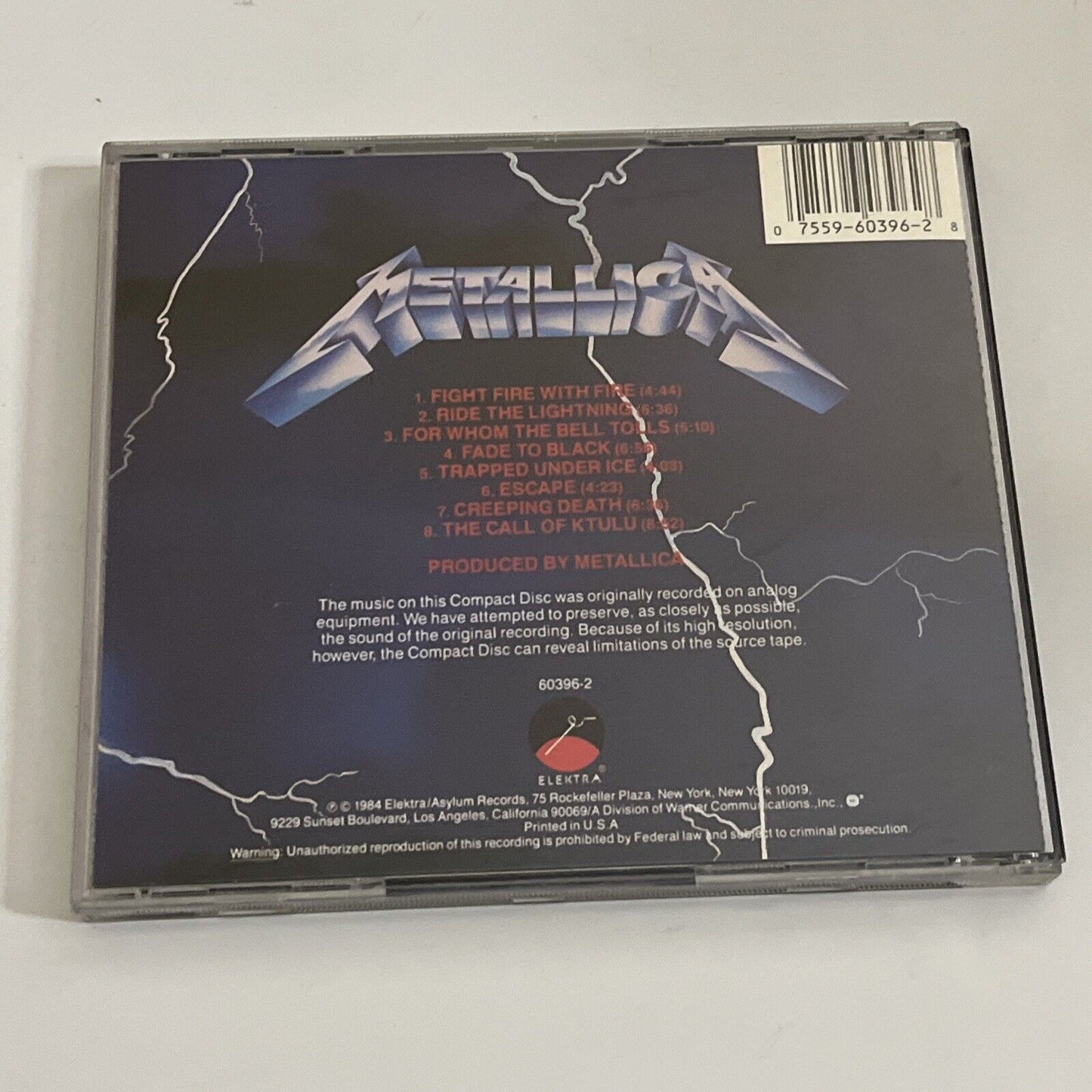 Ride the Lightning by Metallica (CD, 1987) Album Elektra Records